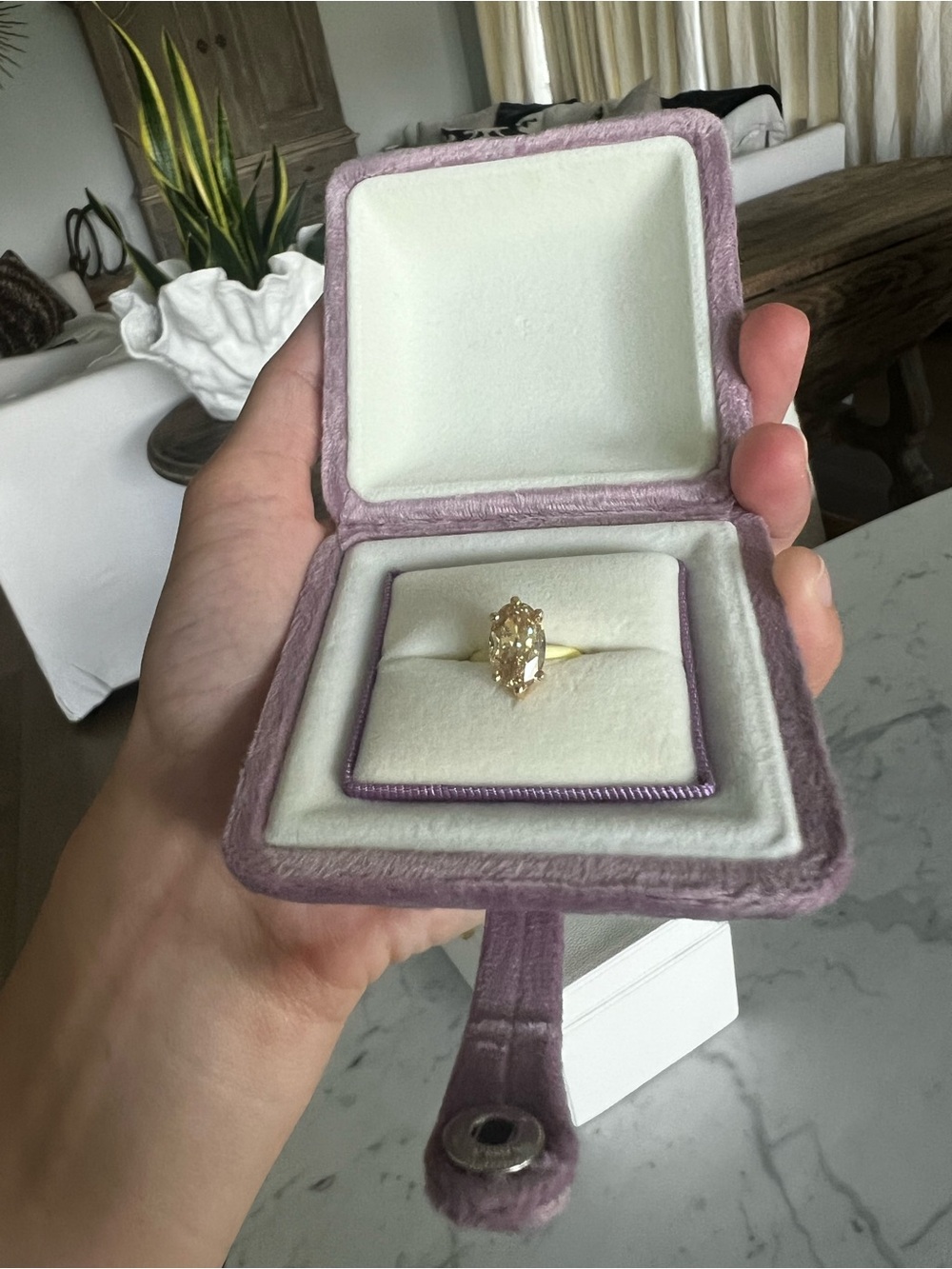 Emerald Holiday Lab Grown Yellow Oval diamond pinky ring comes with Igi cert